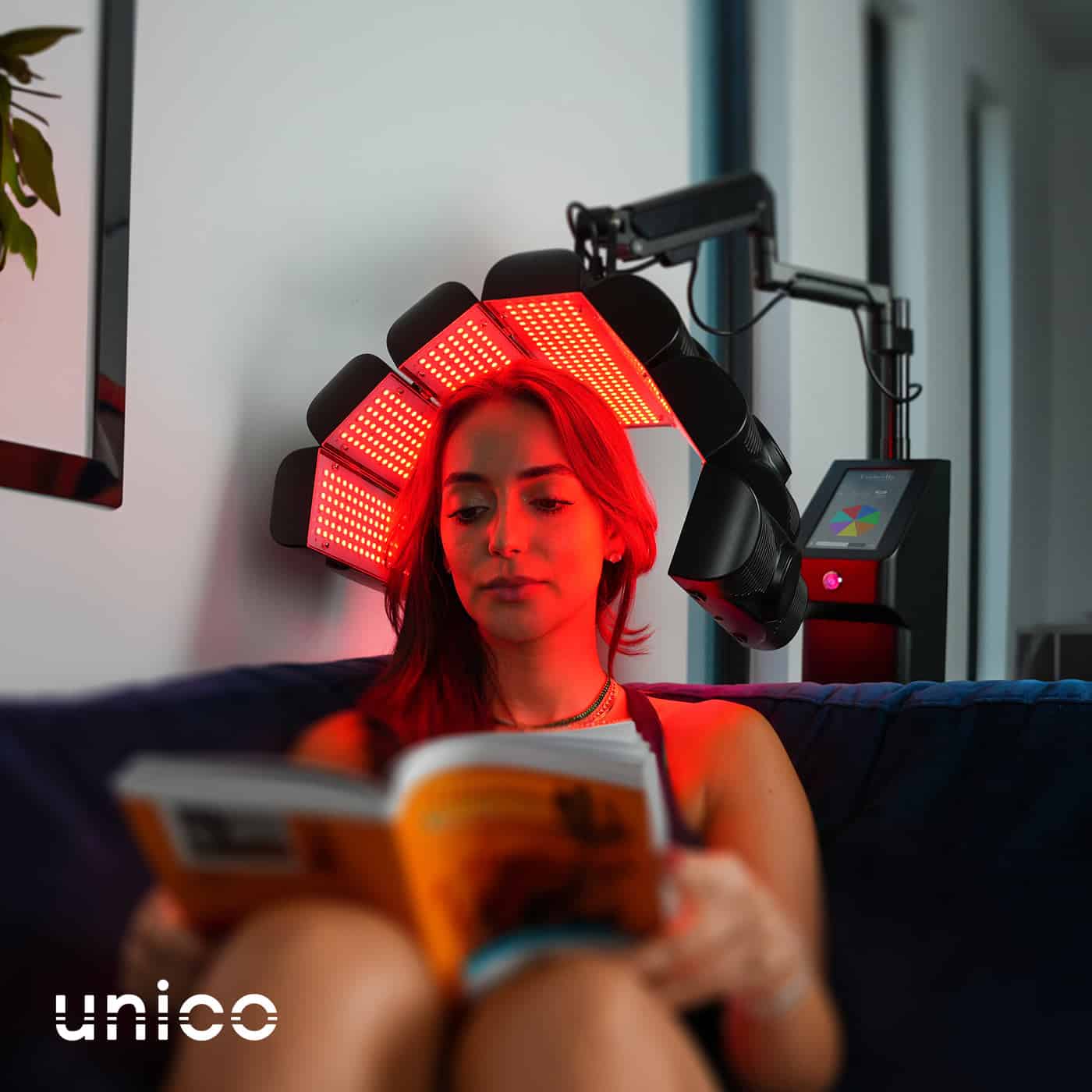 Umbrella LED therapy positioned around the face and neck